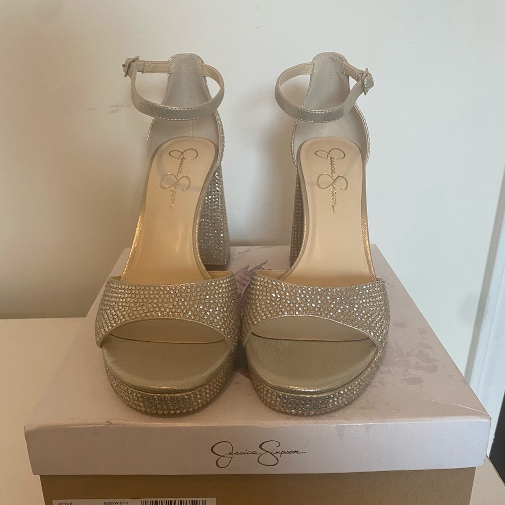Jessica Simpson Champagne Rhinestone Platform Heels – Size 12 – Only Worn Once